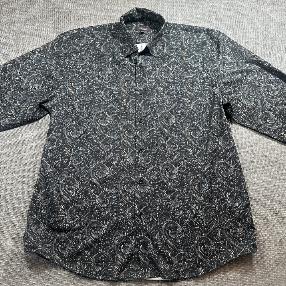 Jon‎ Randall Men's 2XL Black Geometric Button Up Shirt Long Sleeve Casual Rodeo